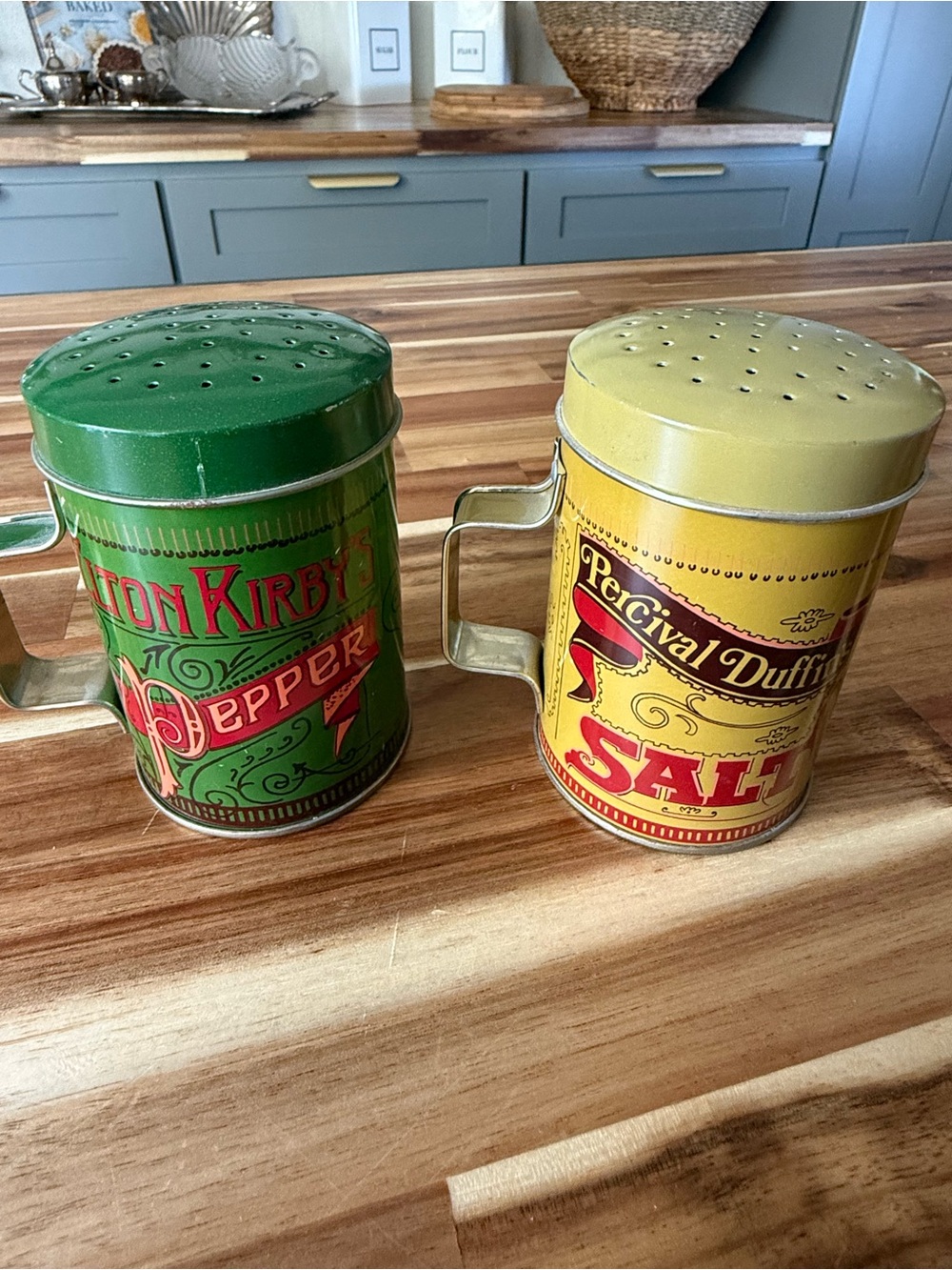 Vintage Style Salt & Pepper Shakers Set - Percival Duffle Salt, Kirby Pepper